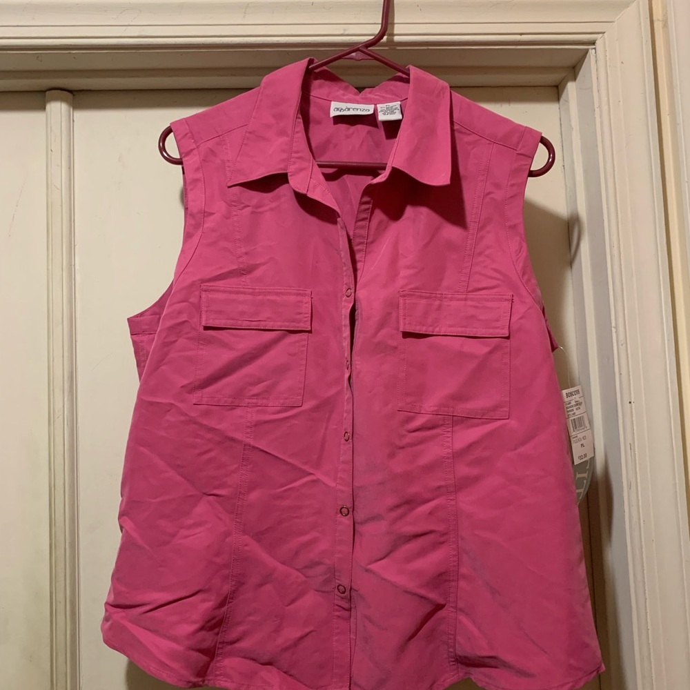 Apparenza Pink Sleeveless Boxy Button Down Shirt Women’s Size Petite L NWT